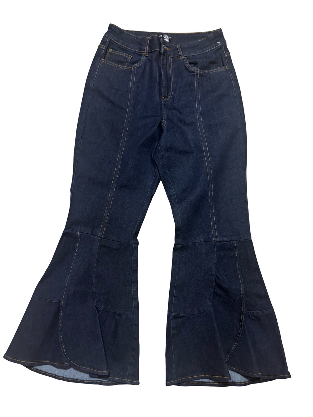 VENUS Dark Blue 70’s Western Boho Flare Bell Bottom 70’s Wide-Leg Jeans Size 14 - Picture 3 of 6